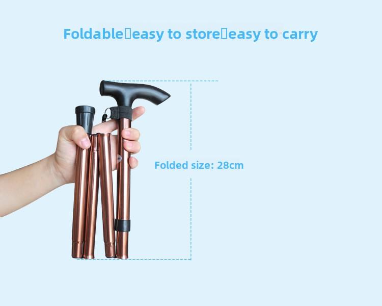 Elderly Trekking Pole Lightweight Foldable Aluminum Alloy Adjustable Length 4-Section Climbing Walking Hiking Travel Plastic