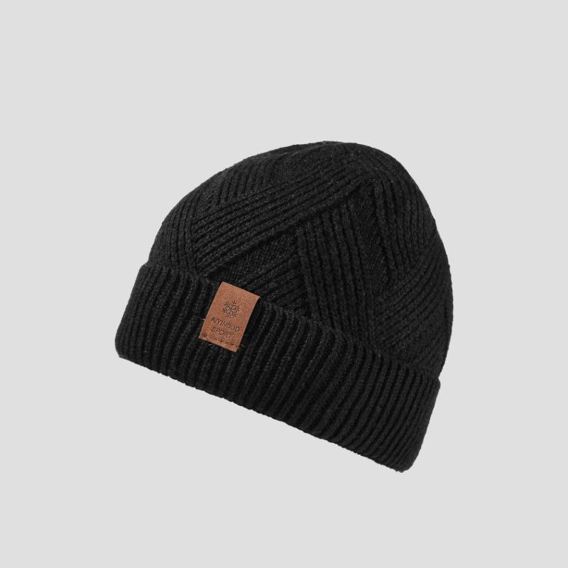 Wool Knitted Hat Men's Autumn Winter Double-Layer Velvet Ear Protection Hat