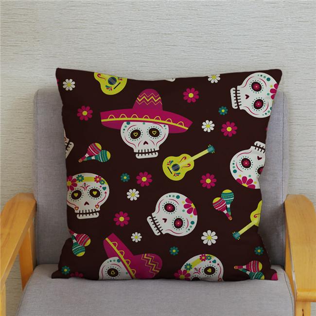 Mexican Day of The Dead Pillowcase Bedroom Living Room Sofa Home Decoration  Cartoon Flower Skull Print Cushion Cover