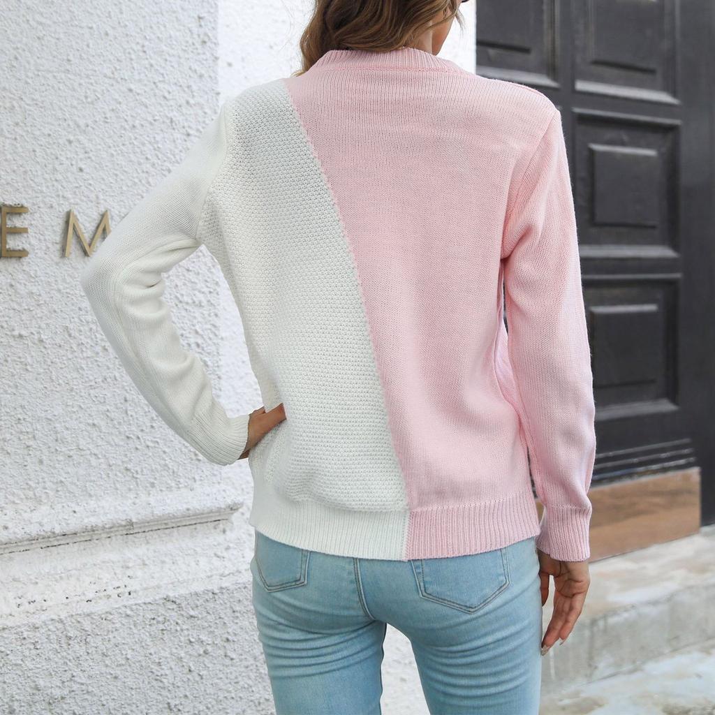 Women's Contrast Color Twisted Three-dimensional Sweater Women's Loose Autumn And Winter Long-sleeved Knitted Sweater