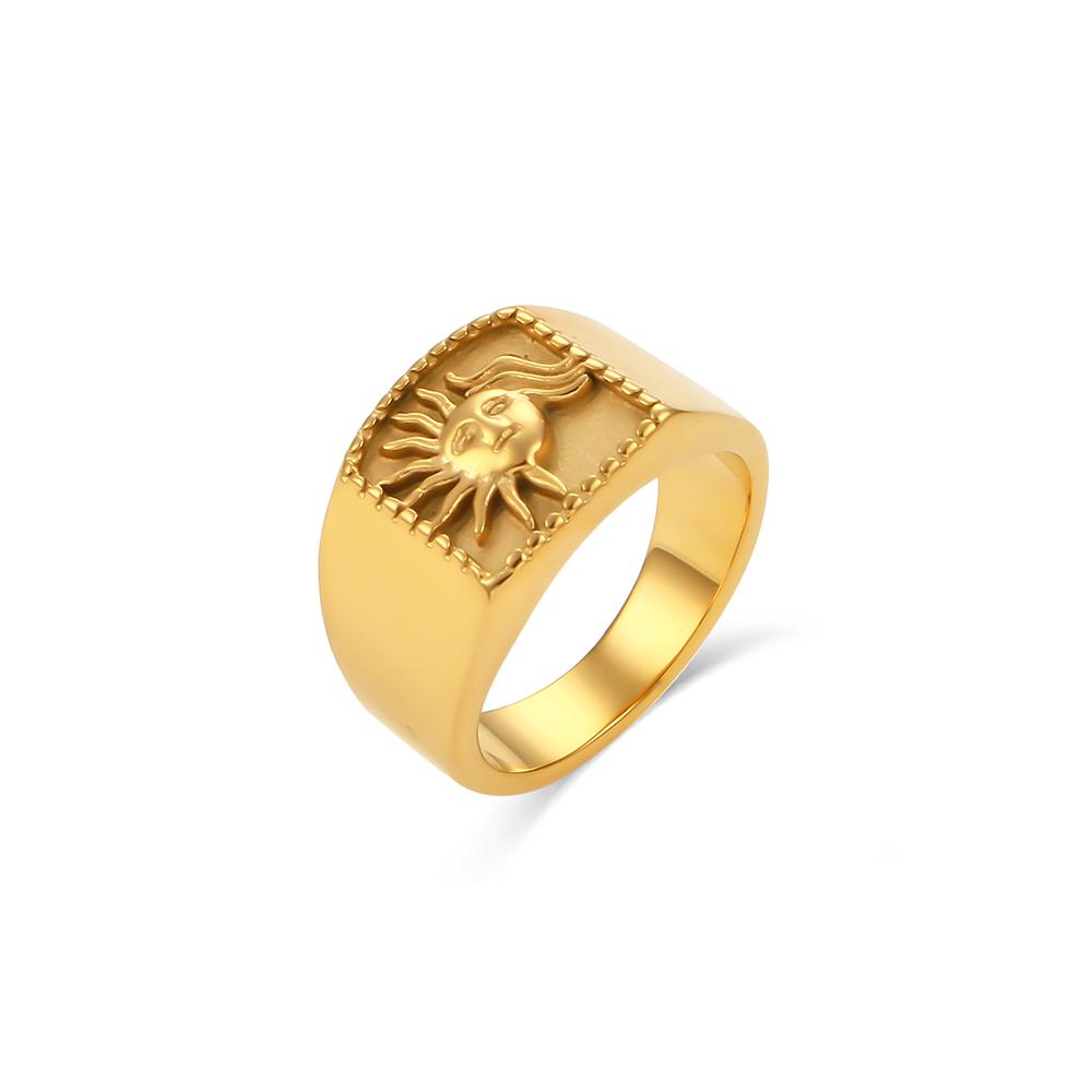 

MamacitaSlay Vintage Sun Geometry Ring Trend High Quality Stainless Steel 18K Gold Plated Wide Rings Jewelry Women Wholesale Size 8 золотий