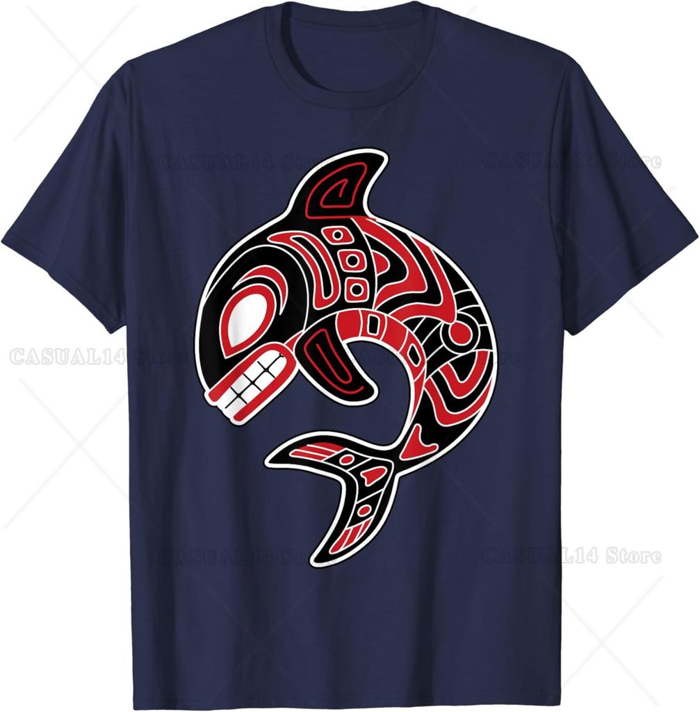 Northwest Coast Orca Native Totem Killer Whale T-Shirt Unisex Cotton Short Sleeve Animal Design Tee