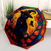 Halloween Witch Cat Stained Cute Window Panel Umbrella, Cute Umbrella with Cute Design, Portable 3-Fold Compact Umbrella for Men & Women, Valentine's