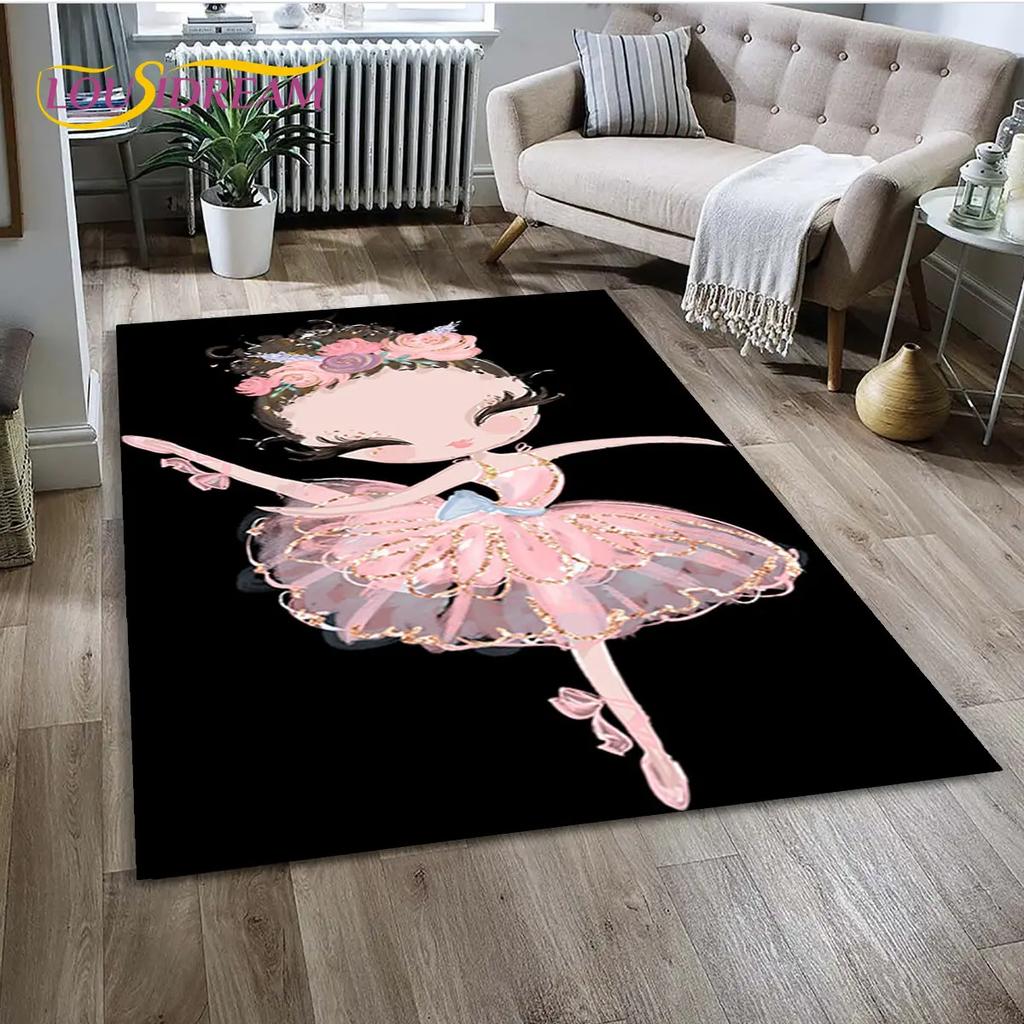 3D Cute Ballet Girl Ballerina Unicorn Cartoon Area Rug,Carpet for Home Living Room Bedroom Sofa Doormat Decor,Non-slip Floor Mat