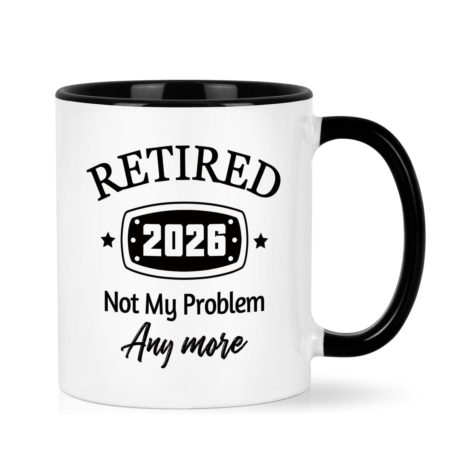 11oz Two-Tone Ceramic Coffee Mug Retired 2026 Printed Black Handle Hot Cold Safe Tea Cup Retirement Gift 301-400ml