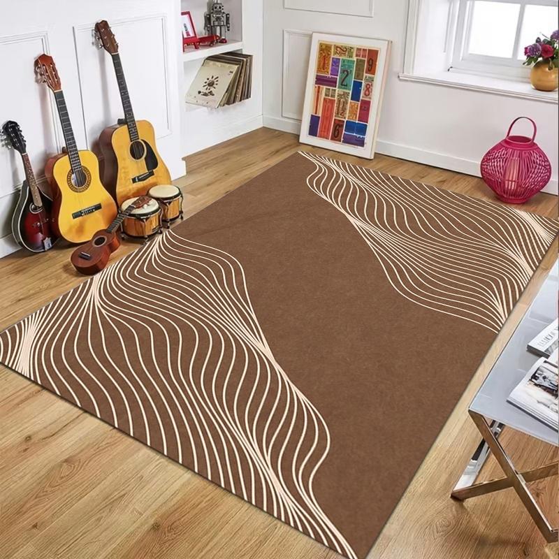 Modern Abstract Wavy Line Area Rug, Minimalist Neutral Tone Floor Mat for Living Room Bedroom, Soft Non-Slip Home Decor Carpet
