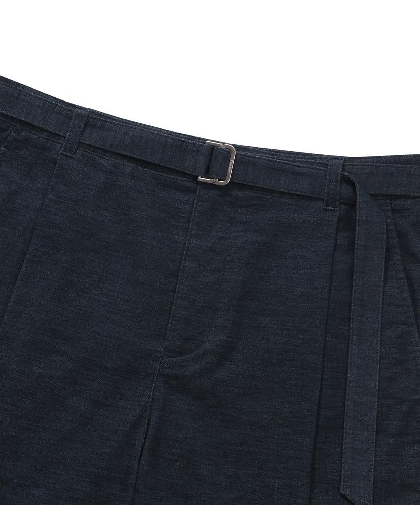 COVERNAT Moleskine One-Pleat Wide-Fit Belted Pants Indigo
