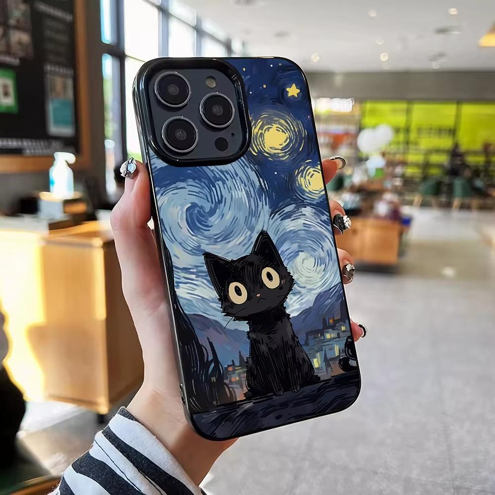 Cute Black Cat Phone Case For iPhone 17 Air 16 15 14 13 12 11 Pro Max Plus Mini SE 2020 2022 Soft Silicone Cover