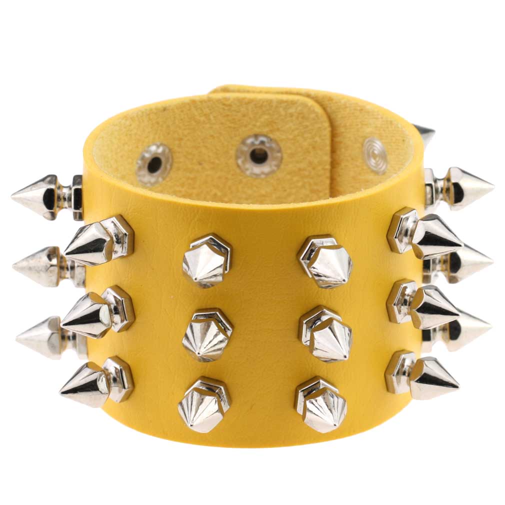 Punk Spike Studded PU Leather Bracelet for Men Women 3-Row Cone Rivet Cuff Wristband Gothic Jewelry