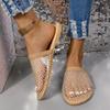 Cross-border Large-size Low-heeled Fishnet Socks Slippers Women's New European and American Style Independent Station Popular Rhinestone Sandals Women
