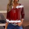 Women's T Shirt Tee Christmas Printed Button 3/4 Sleeve Tunic Daily Weekend Fashion Basic V- Neck Regular Top