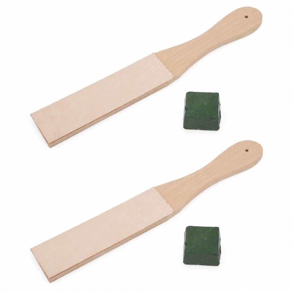 2pcs Beech Wood Leather Strop Dual Sided Honing Stropping Sharpener For Knife Sharpening