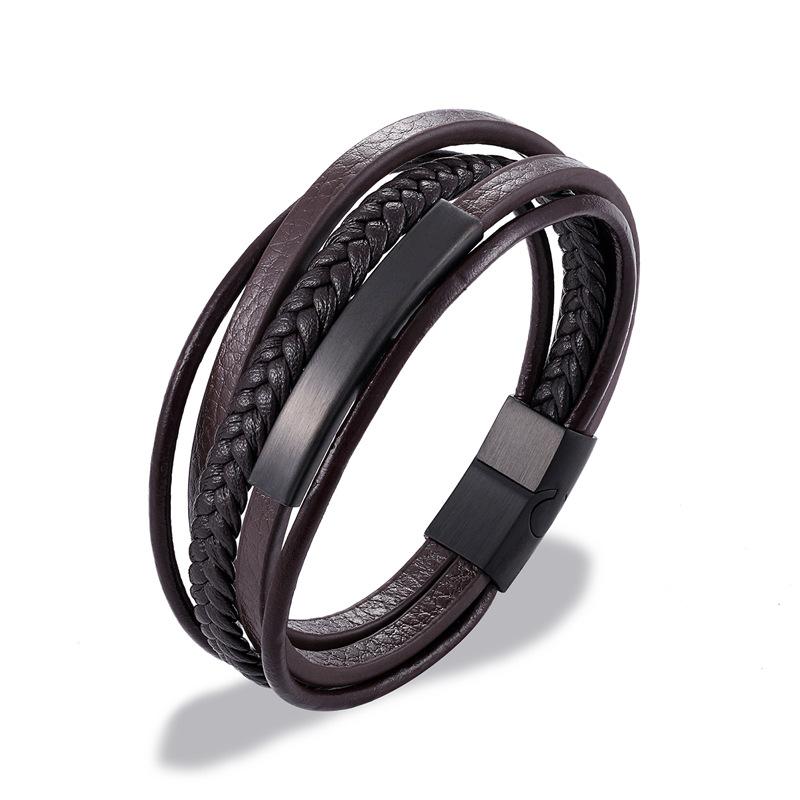 2026 Simple Men's Pipe Leather Bracelet European and American Simple Magnet Frosted Button Head