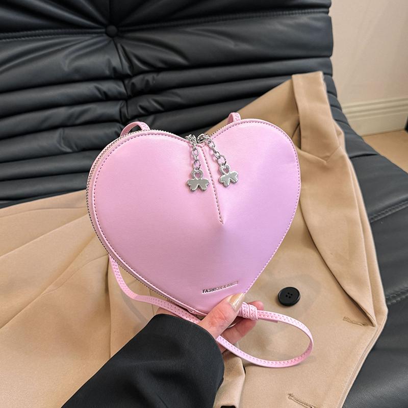 2025 Genuine Leather Peach Heart Bag Simple Versatile Crossbody Bag High Quality 3D Love Heart