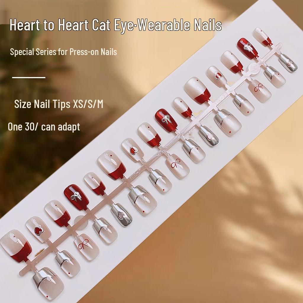 

3D Gilded Heart-to-Heart Cat Eye Nails - Y2b Sweet Cool False Nails