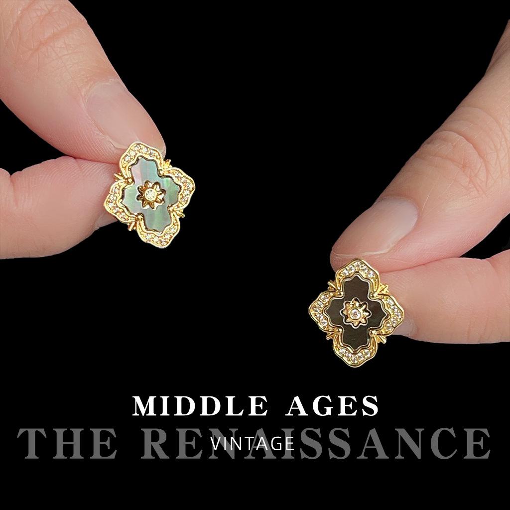 Heavy industry French real shell zircon earrings retro court style earrings