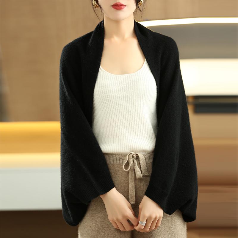 Women's Cashmere Shawl Scarf 100% Merino Wool Pure Color Sleeved Shawl Autumn Winter Outdoor Warm Shawl Scarf