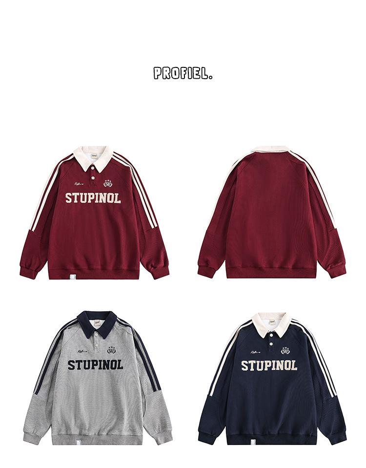 Women's Retro Striped Color Block Pullover Sweatshirt with Letter Embroidery - Casual College Style