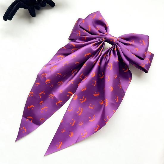 Halloween Decorative Clip Silky Satin Hair Bows for Women, Big Ribbon Bow Clips Girls, Hairstyle Accessory Oversized Long Tail Barrettes,