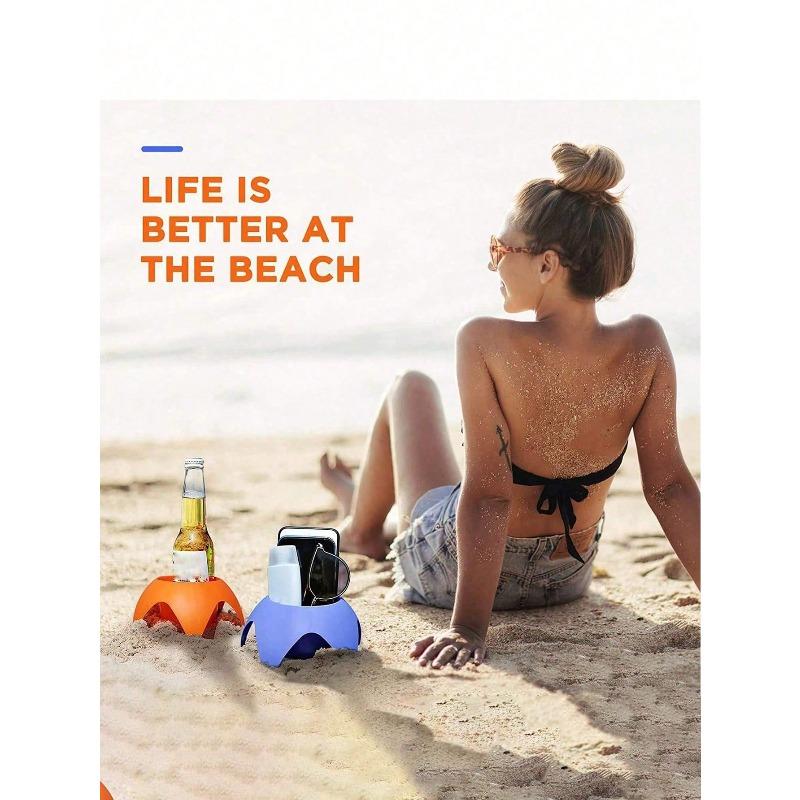 Porte-gobelet de plage, Sous-verre pour sable, Porte-boisson pour sable, Pique-boisson, Support de téléphone portable, Accessoire extérieur tout-en-un, Garde les boissons sans sable