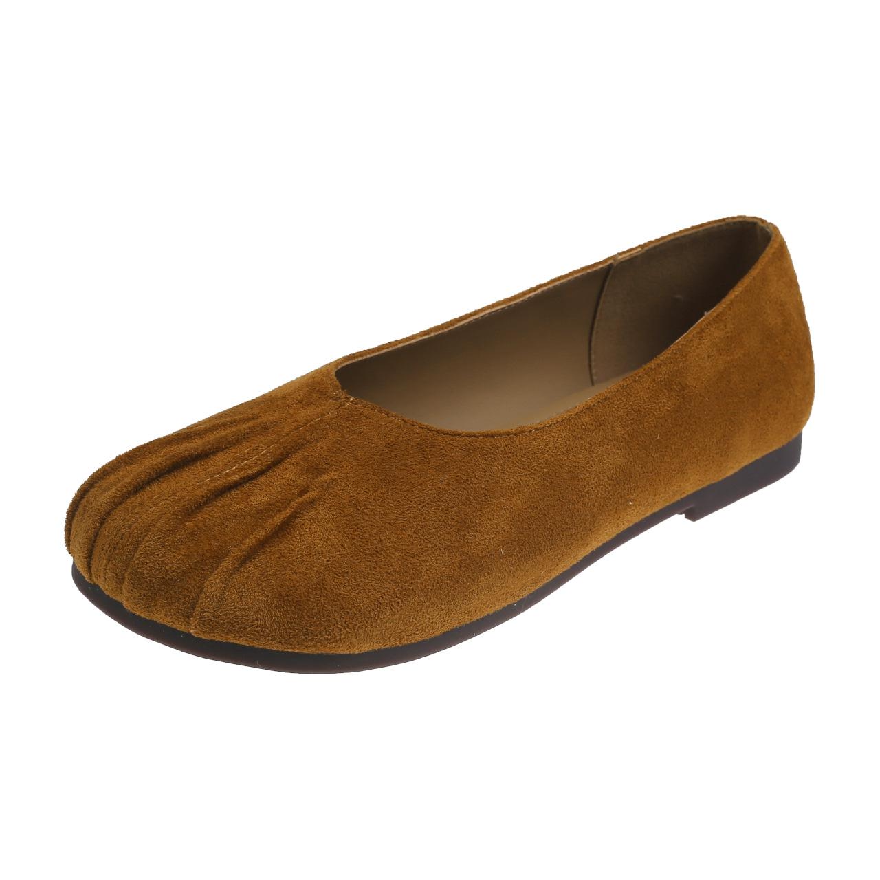 

Бабушкины туфли женские туфли на плоской подошве 2025 новая корейская версия универсальные четырехсезонные плиссированные туфли с неглубоким горлом одинарные туфли для беременных женщин обувь Doudou 35 жёлтый