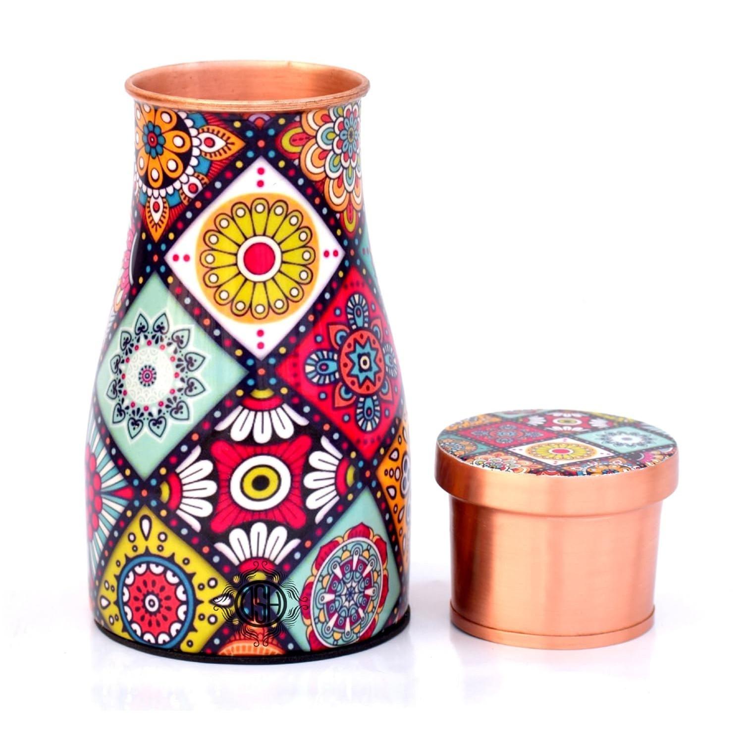 

@ Multi Design Pure Copper Water Bottle With Glass Lid 1L Zr-2787-60%Off