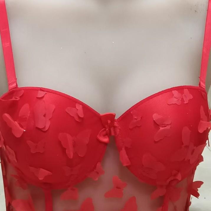 

Gather lace mesh butterfly French top with small suspenders and sexy bra shoulder straps 34 чёрный