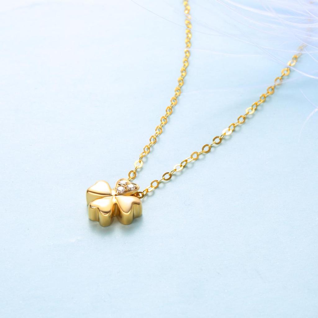 FANCIME 18K Gold Necklace for Clover Diamond Yellow Gold with Silver Perfect Gift for and Gift Wrapping Included Women, Four-Leaf Pendant, Lab-Grown