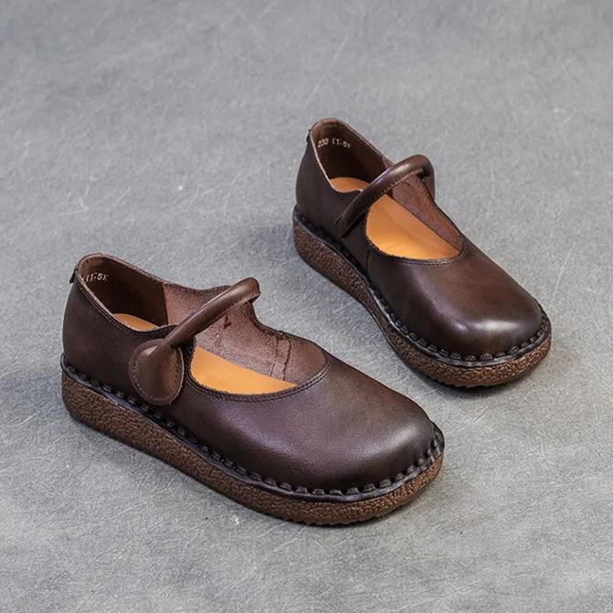 Johnature Flache Retro-Schuhe aus echtem Leder mit weicher Sohle, bequeme, leichte Pendlerschuhe für Damen