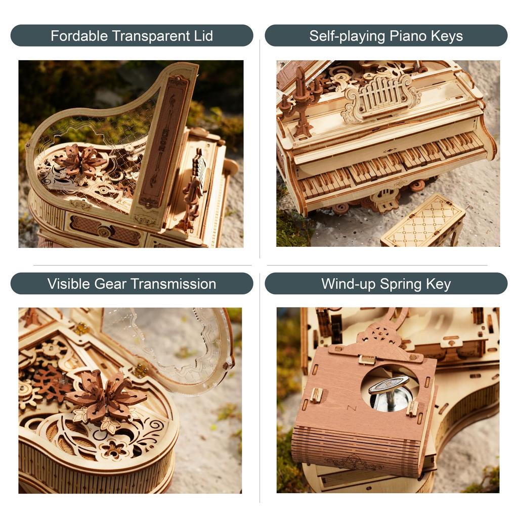 Rokr Magic Piano Mechanical Self-playing Music Box for Kids and Adults Building Block Kits Toys 3D Wooden Puzzle AMK81