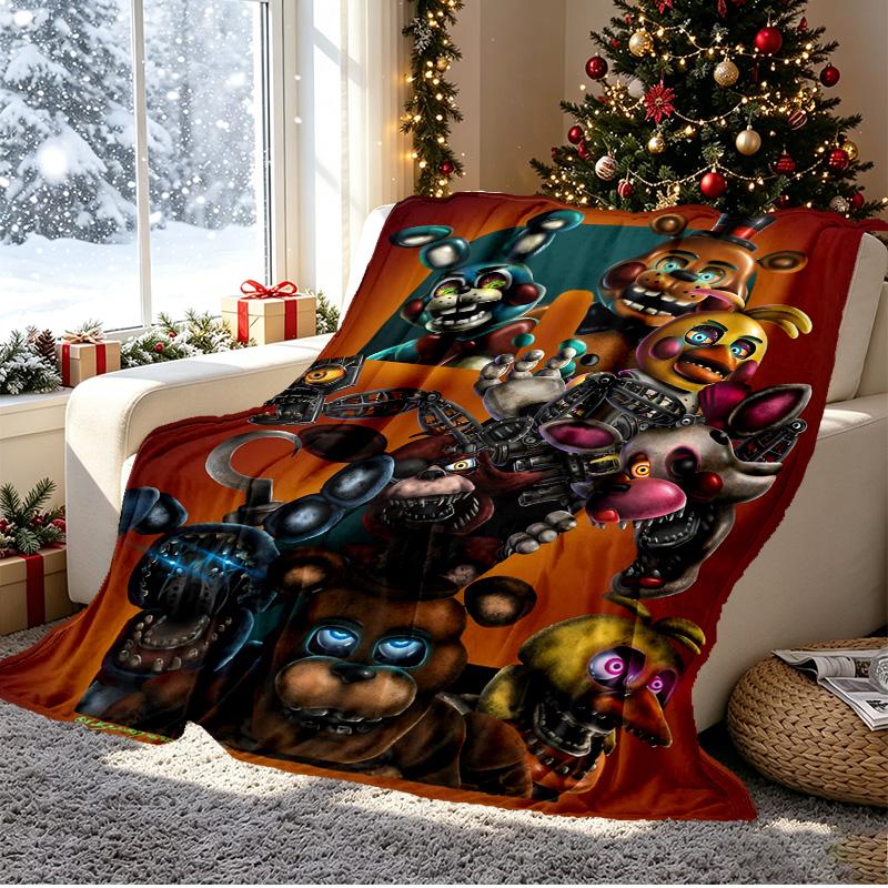 Five Nights At Freddy's Pattern Blanket for Home Decoration, Bed, Sofa, Car Travel, Camping, Suitable for All Seasons, Birthday Christmas Gift