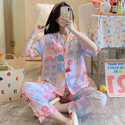Sleepwear Women's Summer Thin Short Sleeved Set Loose Artificial Cotton Home Clothing Can Be Worn Externally