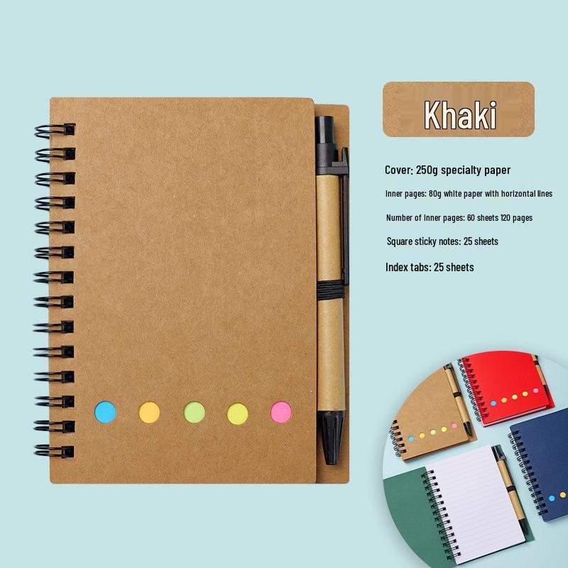 Kraft Paper Spiral Notebook with Tearable Self-Adhesive Sticky Notes - Customizable Student Memo Pad