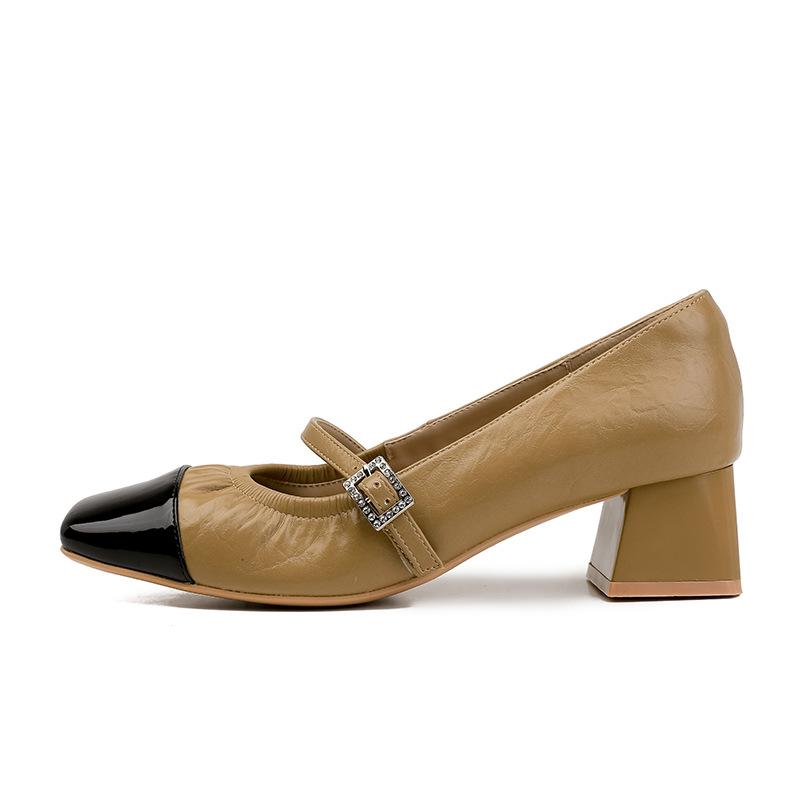 The first layer of sheepskin is comfortable and breathable, single shoes, women's fashion 2025 new temperament high heels, thick heels are not tired,