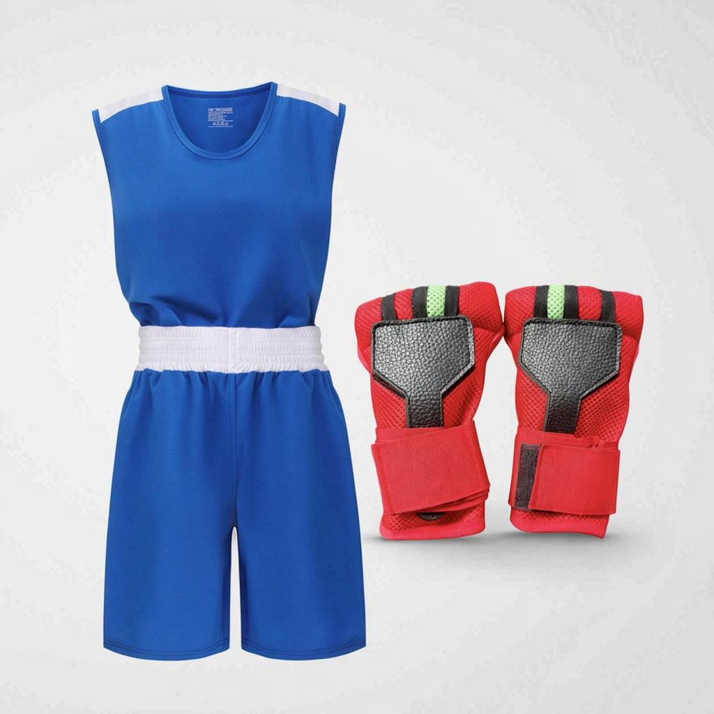 Boxen Trainingsanzug Kontrastbesatz Oberteil Shorts Elastischer Bund Sportbekleidungsset Wettkampf