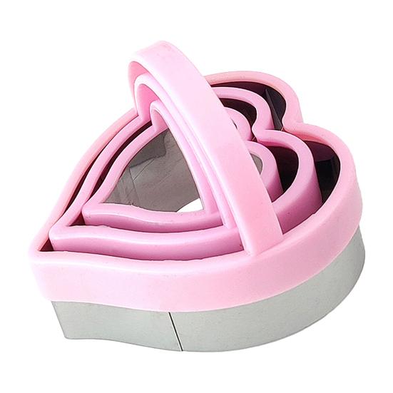 3Pcs Stainless Steel Cookie Cutter with Handles Heart Star Plum Blossom Circle Shapes DIY Baking Molds for Fondant Cookies Cake Decorating Tools