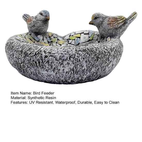 Bird Feeder Resin Garden Birdbath Bowl with Waterproof Design Hand-Painted Stone Texture Decorative for Outside Yard Table Decor