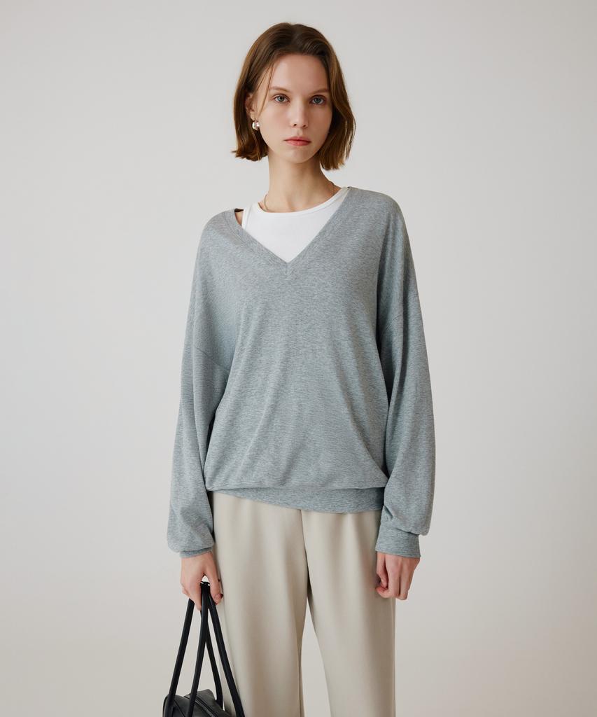 Siyajyu Sitp5274 V-Neck Batwing Comfort T-Shirt_Melange Gray