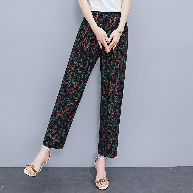 Pantalons pour femmes taille haute grande taille, pantalons amples vintage d'été, taille élastique, vêtements pour femmes d'âge moyen