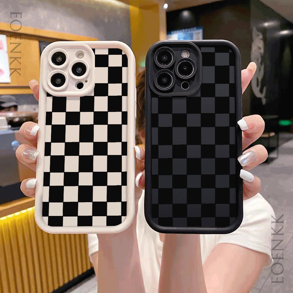 Personalized Grid Pattern Phone Case For IPhone 16 15 14 13 12 11 Pro Max 16pro 15pro 14pro Shockproof Soft Case
