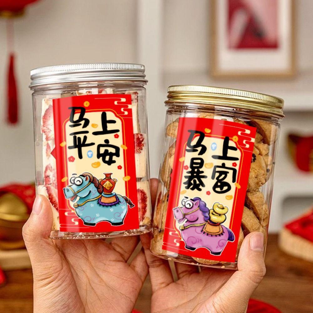100PCS Red Happy New Year Stickers Blessing Words Cartoon Horse Wrapping Sealing Label Self Adhesive Chinese Zodiac