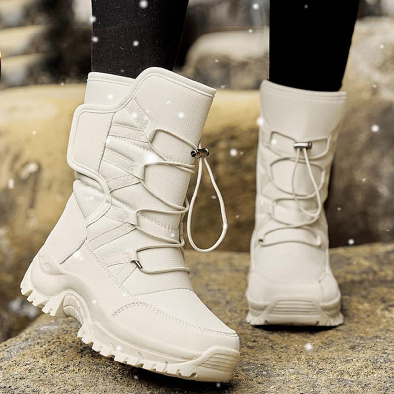 36-42 Stivali da Neve Invernali da Donna Scarpe di Cotone Scarpe Calde Ispessite Stivali di Cotone Antifreddo Scarpe da Trekking Bianche