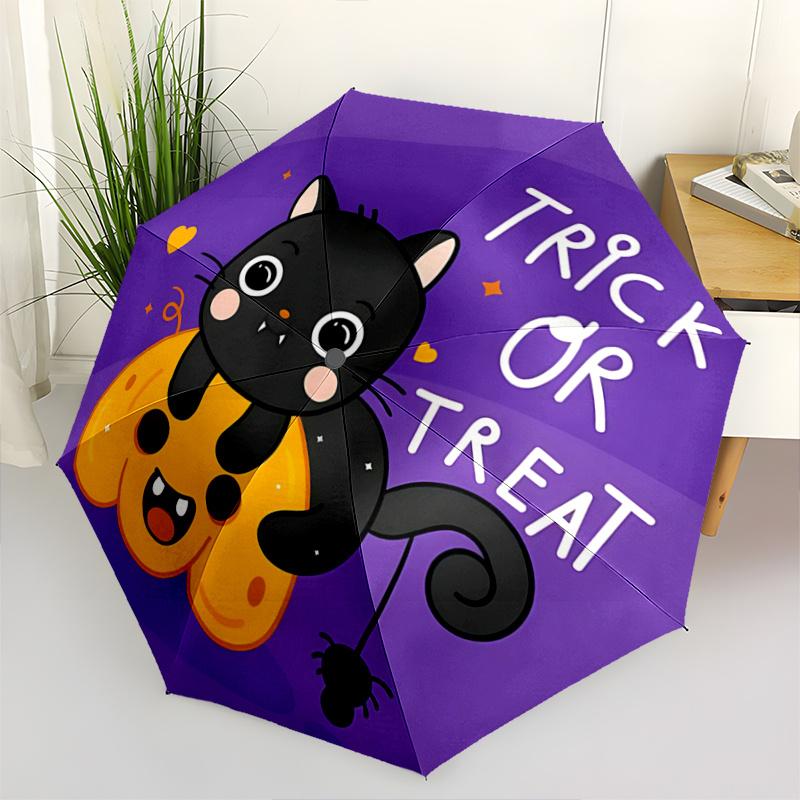 1pc Trick or Treat Adorable Cat and Pumpkin Automatic Opening and Closing Umbrella - Small Umbrella Suitable for Various Occasions, Portable 3-Fo