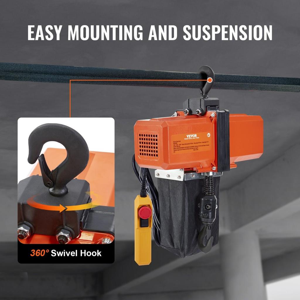 Electric Chain Hoist Single Phase Crane Hoist 1100 Lbs Load 15 Ft Lifting