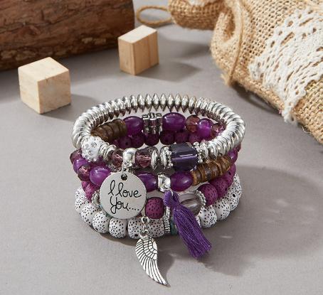 Women s Multi-Layer Wooden Bead Bracelet - Elastic Stretch Beaded Bracelet for Stacking, Bohemian Jewelry One Size