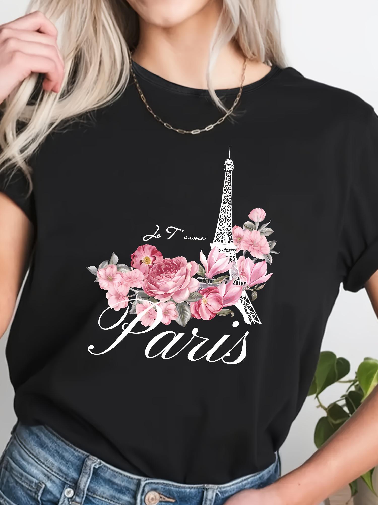 Eiffel Tower Floral Paris I Love You T-shirt XXL
