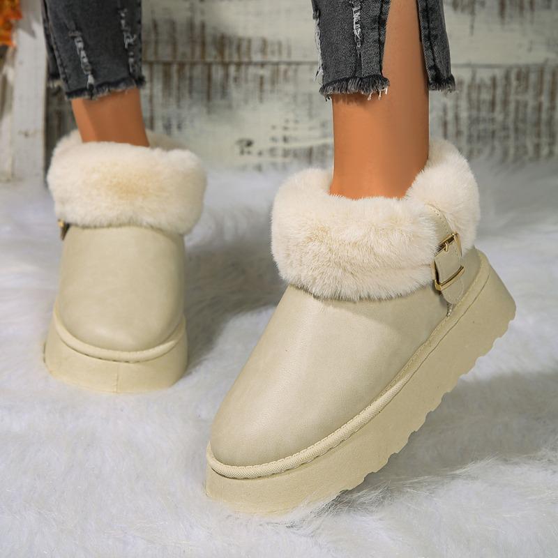 Neue Damen-Schneestiefel mit dicker Sohle, warm, gefüttert und verdickt, Leder, Baumwollschuhe mit dicker Sohle