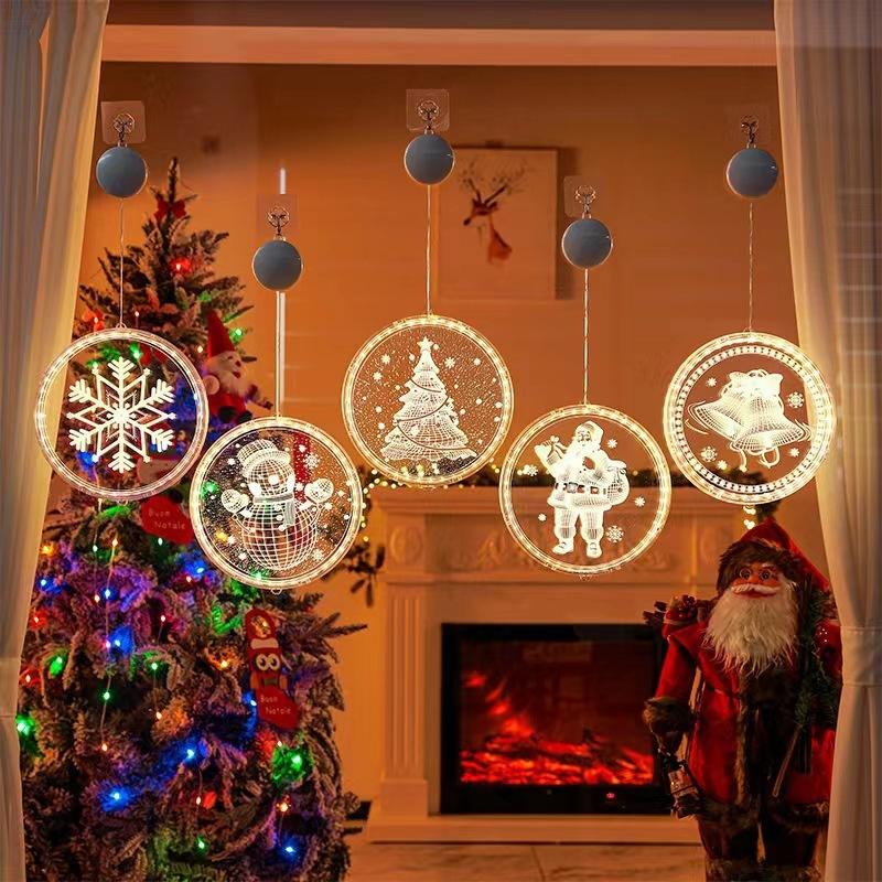 Christmas Decorative Neon LED Light Strings 3D Letter Suction Cup Hanging Lamp Acrylic Pendants Room Atmosphere Colored Lights