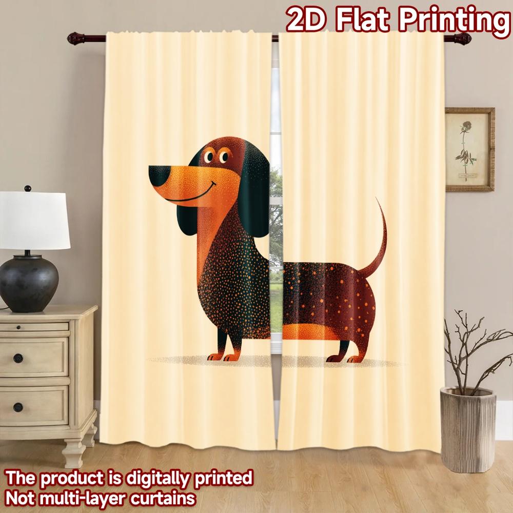 2D flat printing 2pcs Scene Curtain Dachshund dog cute pet Digital Printed Polyester Drapes Family Party Perfect for All Season