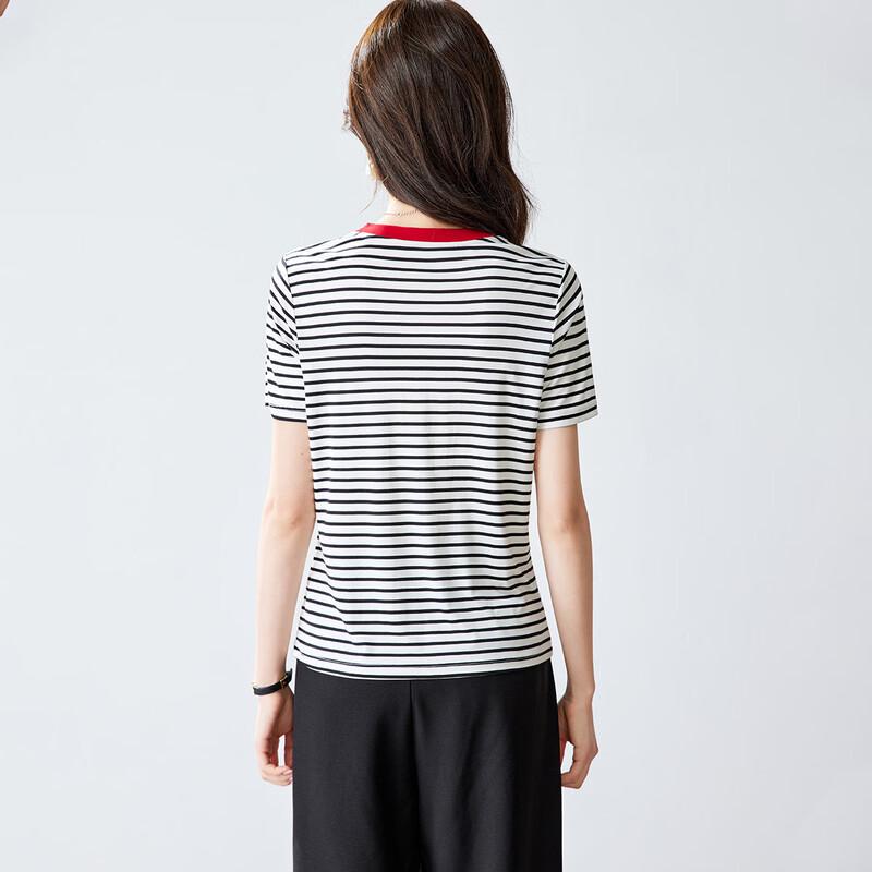 Srcr Women's Striped Mulberry Silk Short Sleeve T-Shirt